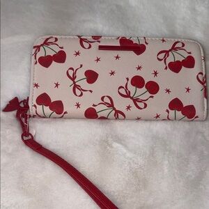 Cherry Print Wallet with Red Strap